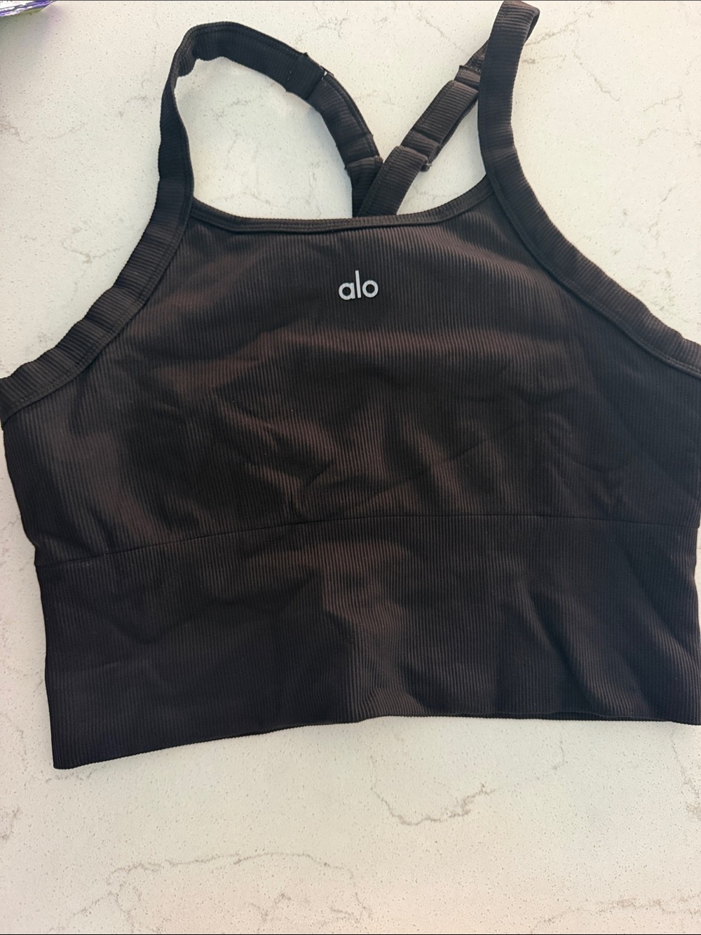 ALO Yoga Black Ribbed Cropped Bralette with Cross-Back Straps